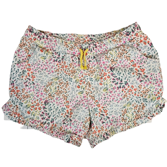 Lands' End Girls Cotton Ruffle Bottom Floral Shorts,  White/Multi, Large - Picture 1 of 11